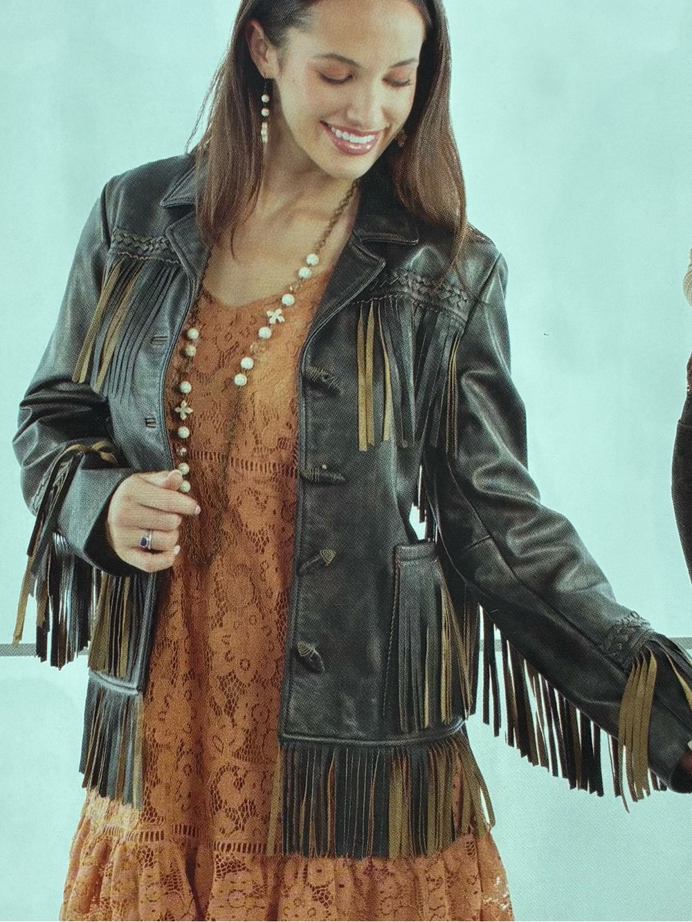 Scully Brown Leather Fringe Jacket with Tan Fringe - Picture 9 of 9